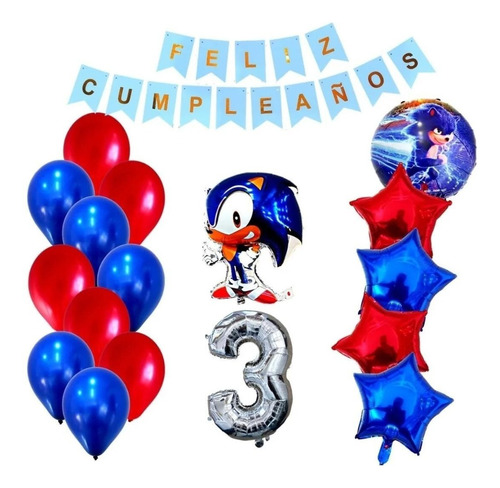 Kit Decoración Feliz Cumpleaños Sonic 65cm+satin 30cm+numero