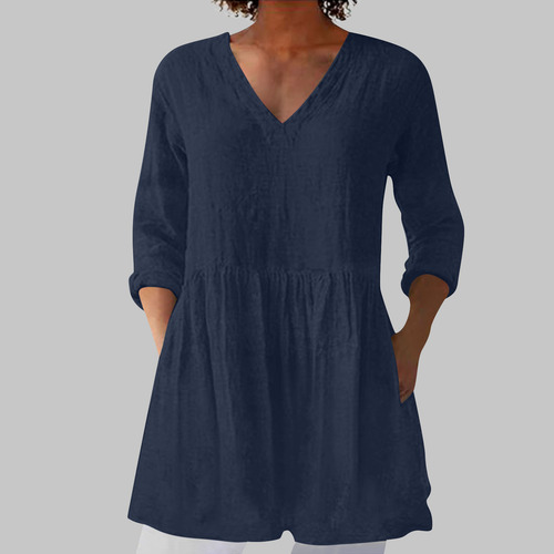 Top Casual De Algodón Y Lino Con Mangas A La Moda Para Mujer