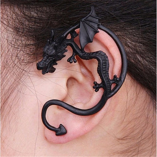 Brinco Ear Cuff Dragão Dragon Preto - Pronta Entrega