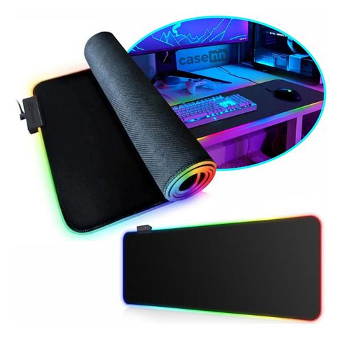 Mouse Pad Gamer Extra Grande Rgb Led Speed Usb 80x30cm Led Mousepad Rgb Colorido Para Mesa De Jogo Pc, Desktop E Computador Casenn Preto