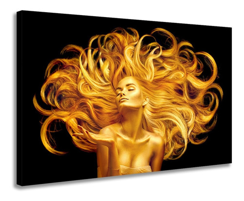 Quadro Tela Canvas Alta Qualidade Mulher Dourado Cor Colors