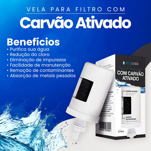 02 Velas Carvão Ativado Esterilizante Oasis Para Filtro De Barro