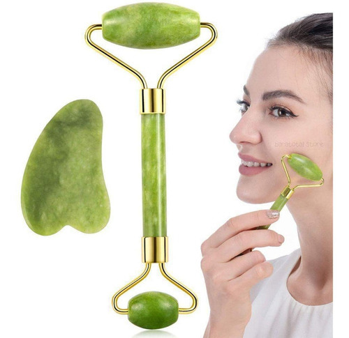 Massageador Natural Facial Jade Gua Sha - Verde-escuro