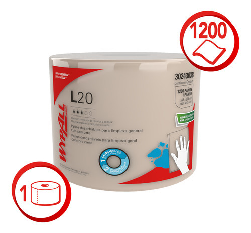 Paños De Limpieza Wypall® L20 Rollo Jumbo 1200