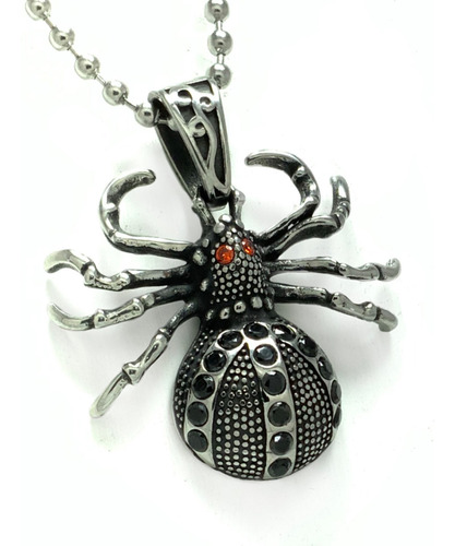Dije Collar Gotico Mujer Araña Ojos Rojos Acero Inoxidable