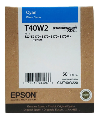  Tinta T40w2 Cyan Para Epson T3170/5170 Plotter