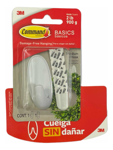 Gancho Mediano Blanco 3m Command Basics Cuelga Sin Dañar