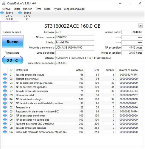 Disco Duro Ide - 3.5 - 160 Gb - Sin Errores Fisicos Plateado