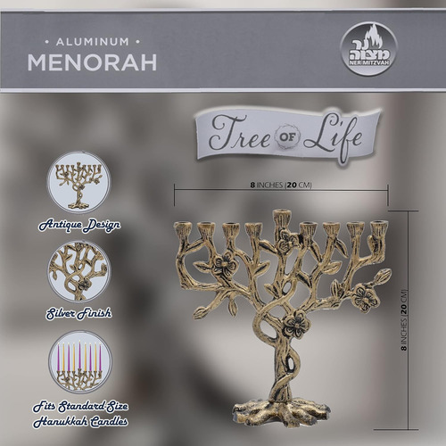 Ner Mitzvah Menorah, Estilo Árvore Da Vida, Alumínio Aa Aa