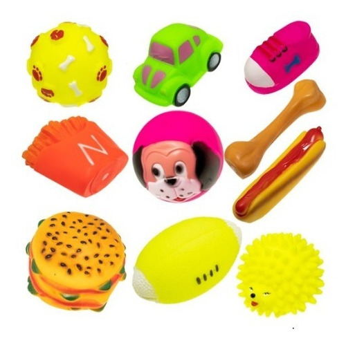 5 Brinquedos Pet Borracha Mordedor Sonoro Cachorro Cão + Nf