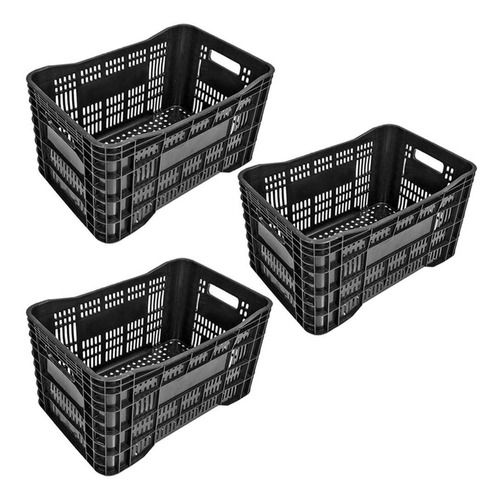 Jr Plasticos kit 3 caixas plásticas hortifrúti agrícola cor preto