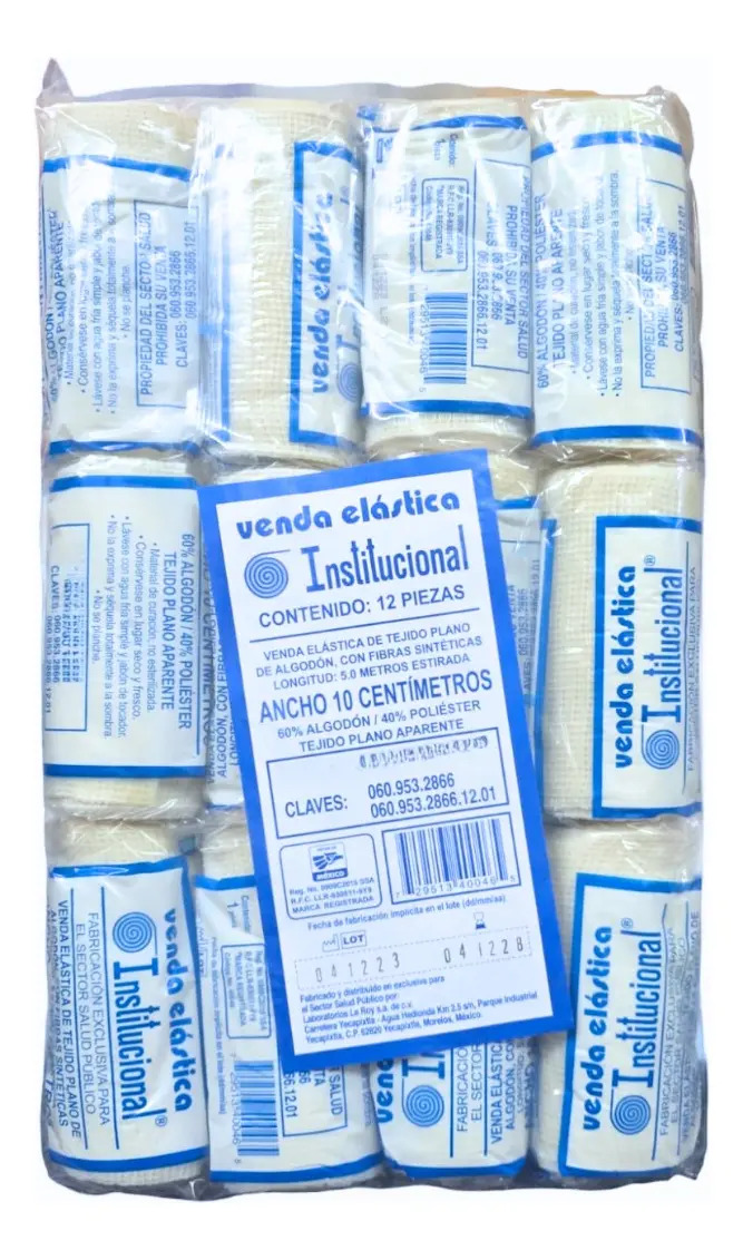 Venda Elástica Institucional 10cm X 5m Paquete Con 12 Rollos Color Blanco