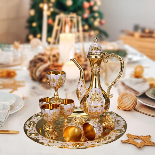 Conjunto De Decantador De Vinho De 8 Peças, Ouro E Branco