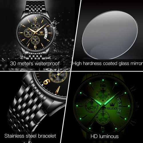 Olevs Relojes De Cuarzo Impermeables Para Hombre Color De La Correa Negro
