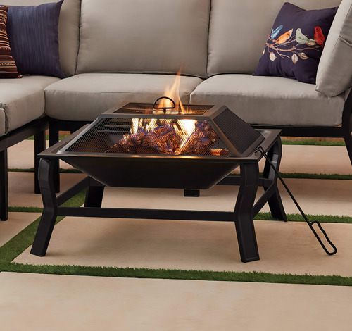 Mainstays Fogata De Leña Jardin Exterior Moderna Cuadrada 76cm , Greyson 30 Incluye Cubierta