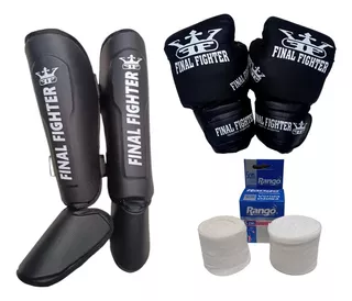 Combo Kit Guantes Tibiales Vendas Mma Muay Thai Kick Boxing