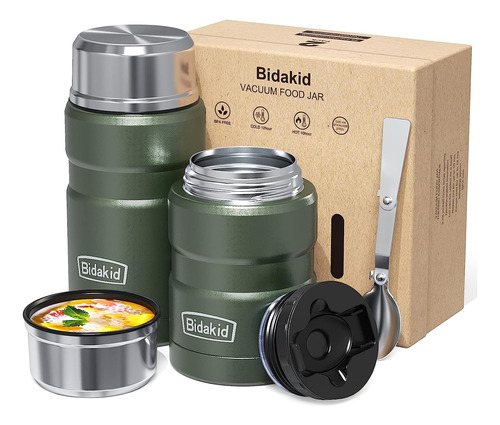 Kit De Termos Isotérmicos Bidakid, Oliva, Acero Inoxidable