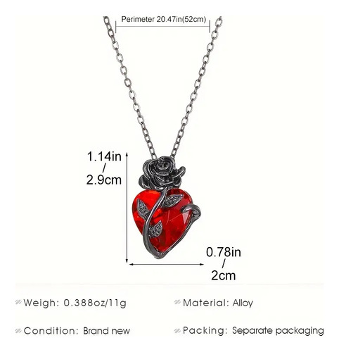 Collar Corazón Gótico Rojo Punk Largo De Metal
