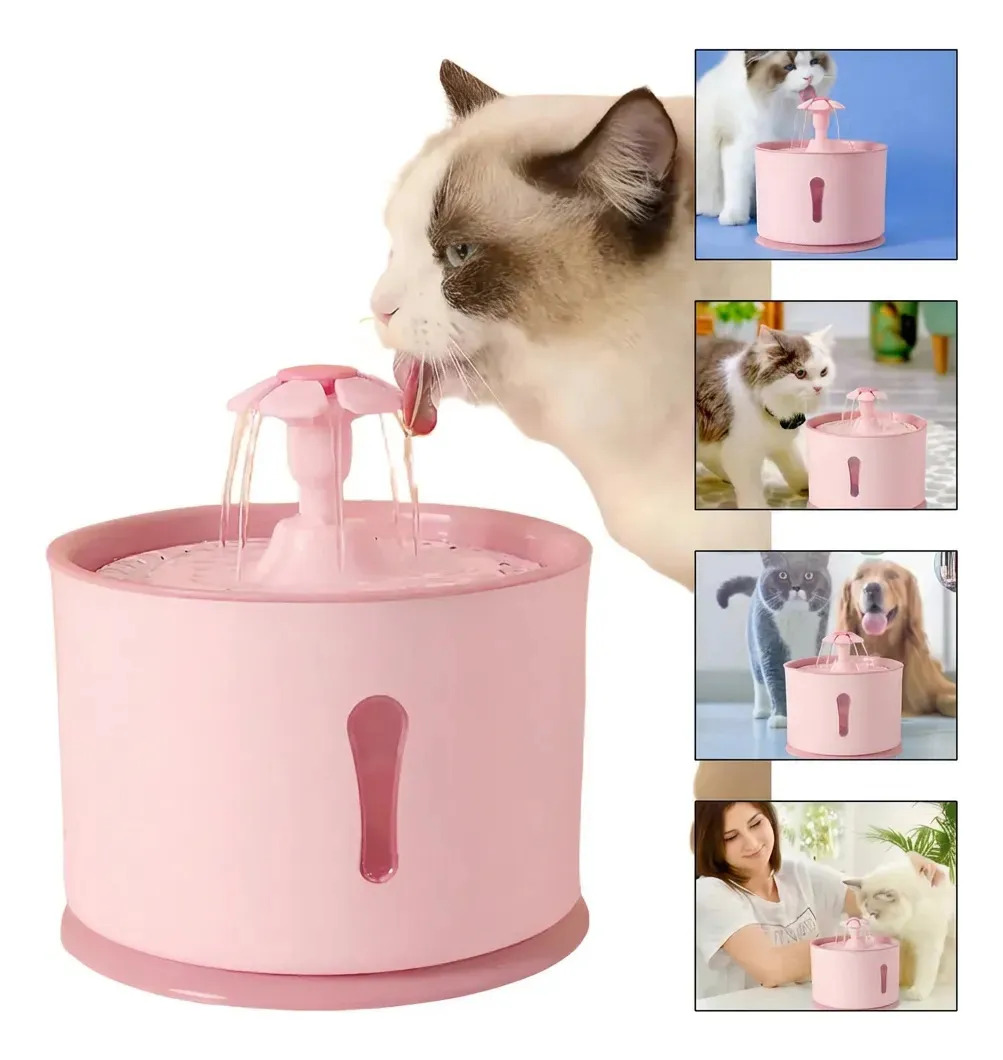 Bebedouro Fonte Gato Cão Filtragem Purificação Pet Automatic Cor Rosa