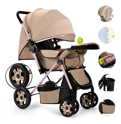 Carrinho De Bebê Compact Reversível Dobrável Mosquiteiro Cáqui