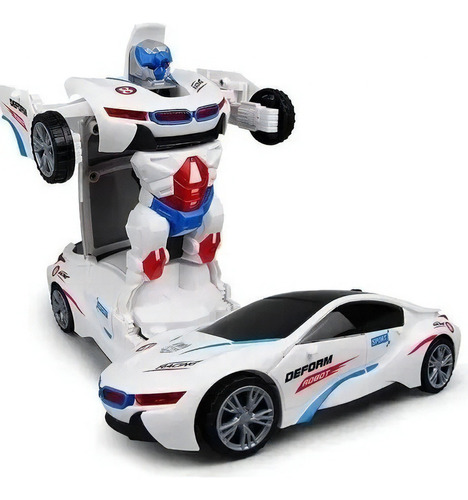 Carrinho De Brinquedo Som Luz Bate E Volta Robô Transformers Cor Branco