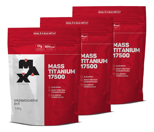 Combo 3 Hipercalórico Mass Titanium 17500 1,4kg Max Titanium Sabor Baunilha