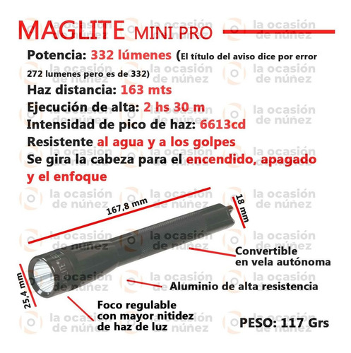 Imagen 2 de 7 de Linterna Maglite Led Pro 2aa Tactica Potente 272 Lumenes