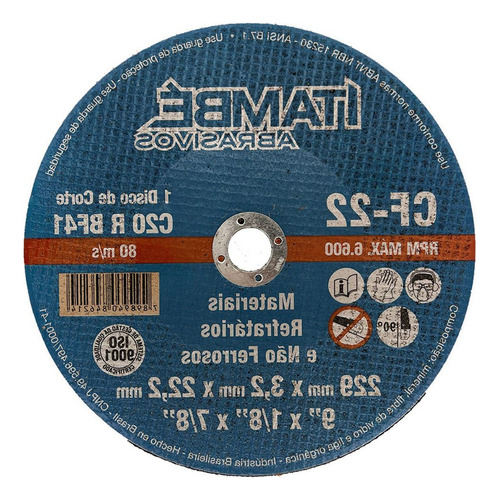 Disco Corte Refratario Itambe 9 X1/8 X7/8 - 2 Telas Cf-22