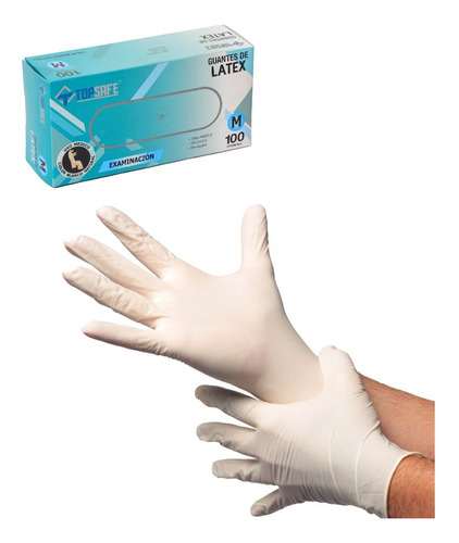 Guante Latex Topsafe Sin Polvo Uso Medico 5 Grs (100 Uds) 