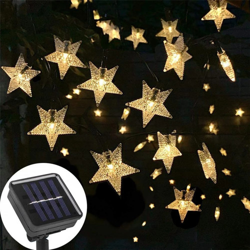Imagen 7 de 8 de Guirnalda Solar Estrella 5 Metros 50 Led Calida Navidad