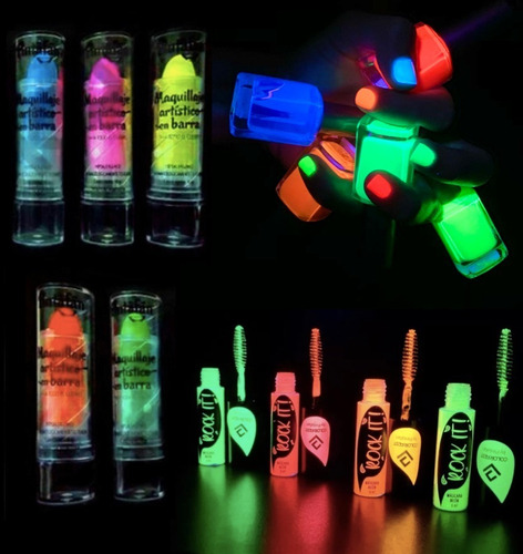Imagen 2 de 10 de Combo Maquillaje Fluo Pestañas, Esmalte Y Labial Fluor Neon