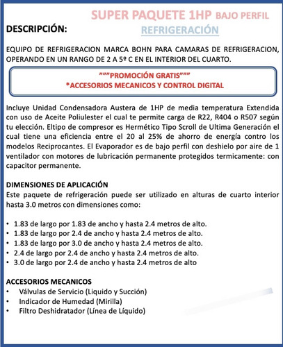 Super Paquete 1hp Refrigeración 8-17 M3 Bajo Perfil