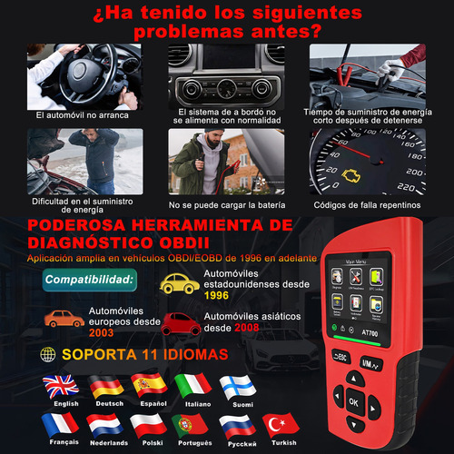 Escáner Obd2 Automotriz Multifuncional Para Coches At700