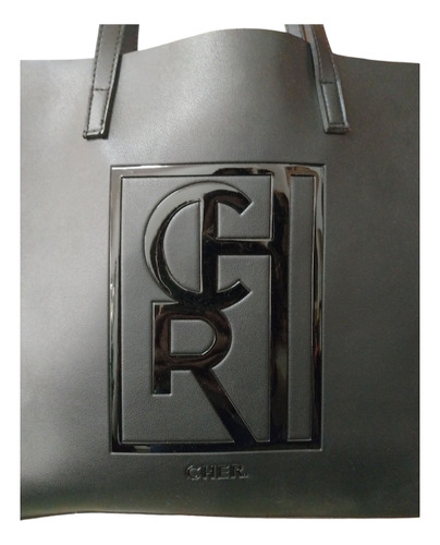 Cartera Tote Bag Maria Cher Simil Cuero Negra Con Logo Negro (Usado)