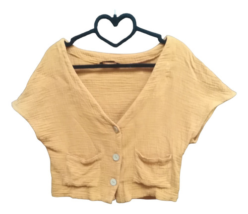 Top Estilo Chaqueta, Corto, Con Bolsillos, Talla S, Blusa