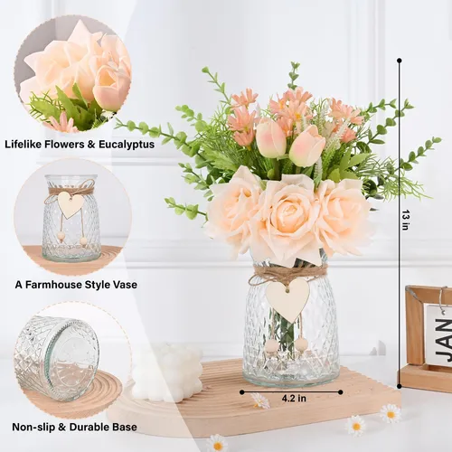 Waipfaru Flores Falsas En Florero, Rosas Artificiales De En