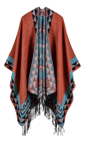 Poncho Para Mujer Con Estampado Geométrico Vintage [u]