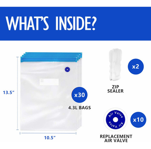 30 Bolsas Almacenamiento Selladoras Al Vacio Reutilizables