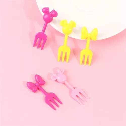 Mini Tenedores Minnie Mouse/ Palillos Para El Lunch Y  Fruta