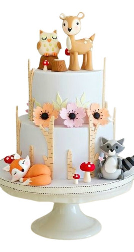 Adorno De Torta Animalitos Del Bosque En Porcelana .