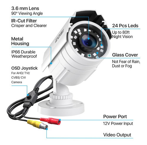 Zosi 1080p 2.0mp Hd 1920tvl Híbrida 4 Em 1 Cvbs Cctv Câmera