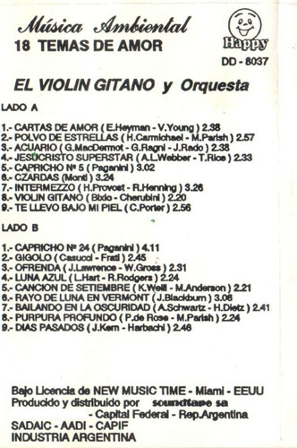 Cassette Orig. 18 Temas De Amor El Violín Gitano Y Orquesta (Usado)
