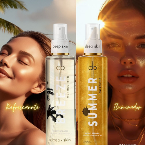 Kit Summer Vibes | Body Splashs | Summer Energizante + Breeze Refrescante | Fragrância Leve E Energizante Com Glow Dourado | Deep Skin
