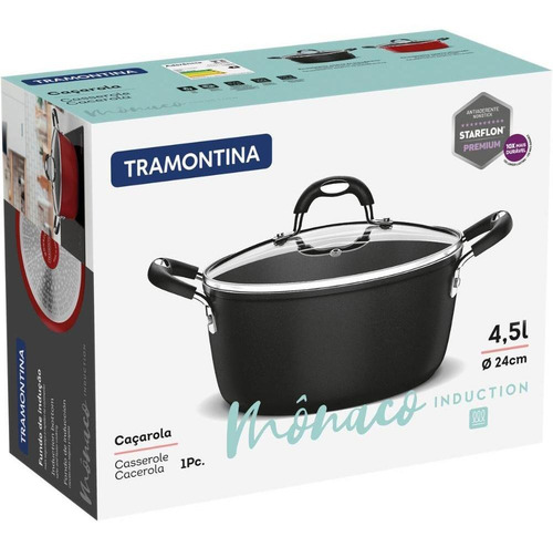 Caçarola Tramontina Antiaderente Mônaco Induction 24cm Preta