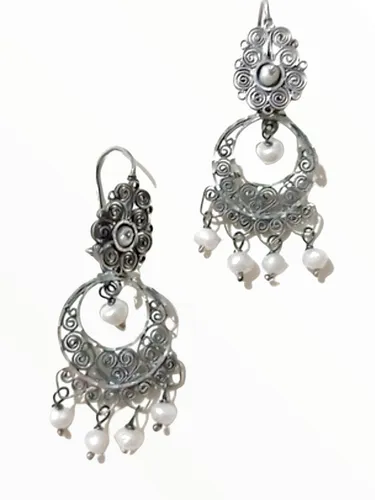 comprar Pendientes De Plata Con Perla \u002F Filigrana Oaxaqueña\u002F Plata