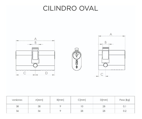 Imagen 3 de 5 de Cilindro Para Puertas Oval Perfil Universal 56mm Cisa