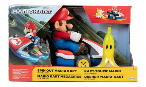 Mario Kart Figura Mario Con Gokart Y Banana Gira 
