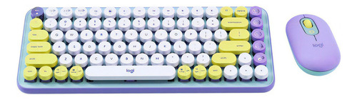 Kit Teclado Mecanico Y Mouse Logitech Pop Keys Daydream Color Del Teclado Lila - Amarillo