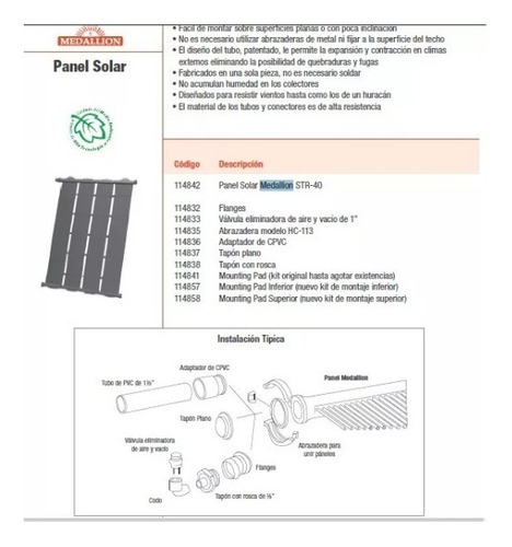 Panel Solar Para Alberca Marca Medallion 1.30 X 3.05 Mt2