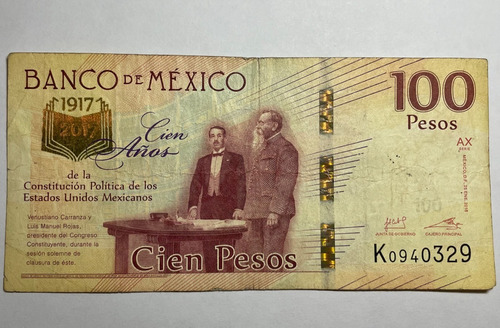 Billete De 100 Pesos Mexico Conmemorativo De La Constitución